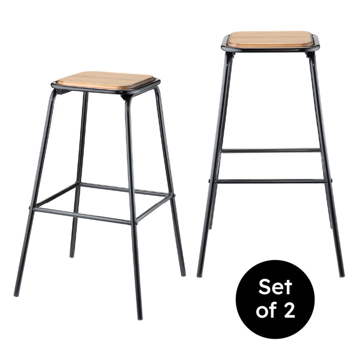 Natural Wood Set of 2 Bar Stools