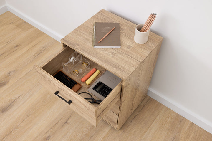 Macey 3 Drawer Pedestal Cabinet - Oak